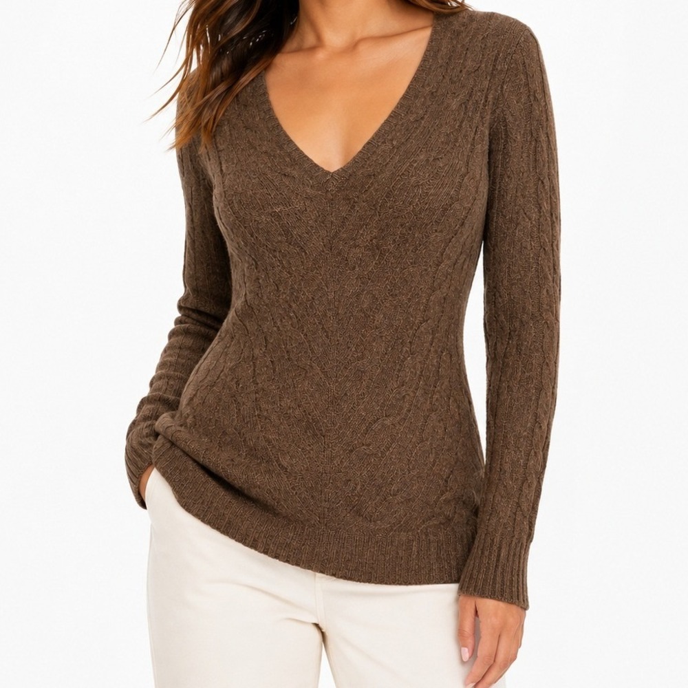 Ralph Lauren Black Label Cashmere Slim Fit V Neck Sweater Brown XS Y2K